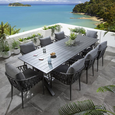 Quatropi Modern 8 Seater Garden Table and Chairs Dining Set Aluminium Grey