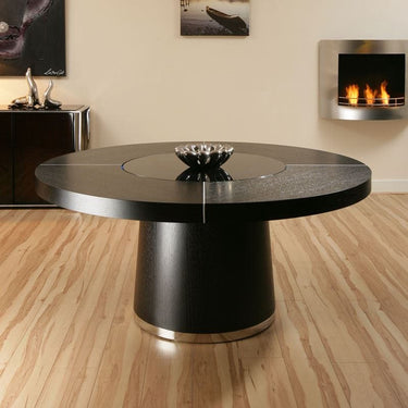 Quatropi Modern 8 Seater Large Round Dining Table LED Lazy Susan Black Oak 160cm