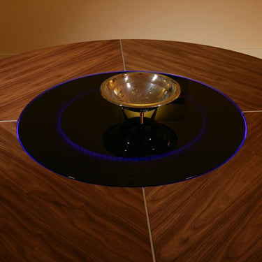 Quatropi Modern 8 Seater Large Round Dining Table LED Lazy Susan Dark Elm 160cm