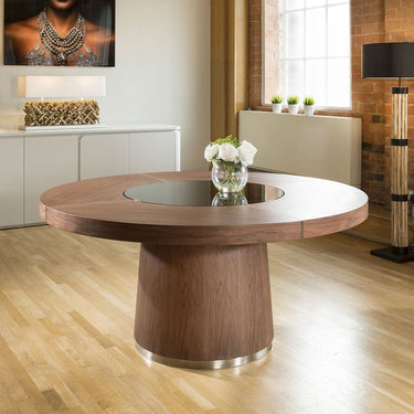 Quatropi Modern 8 Seater Large Round Dining Table LED Lazy Susan Dark Elm 160cm