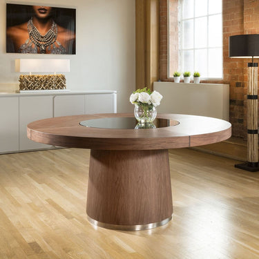 Quatropi Modern 8 Seater Large Round Dining Table LED Lazy Susan Dark Elm 160cm