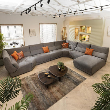 Quatropi Modern 8 Seater Modular L-Shape Corner Sofa Chaise Set Grey Fabric L7