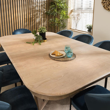 Quatropi Modern 8 Seater Natural Solid Wood Extending Dining Set Blue 160-230cm