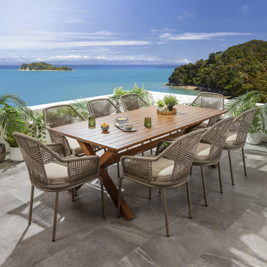 Quatropi Modern 8 Seater Outdoor Garden Dining Set Beige Oak Wood Effect Aluminium