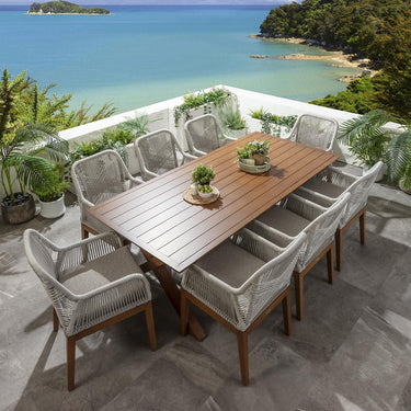 Quatropi Modern 8 Seater Outdoor Garden Dining Set Latte Oak Wood Effect Aluminium