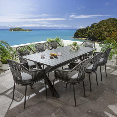 Quatropi Modern 8 Seater Outdoor Garden Table And Chairs Dining Set Grey Aluminium
