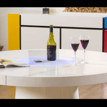 Quatropi Modern 8 Seater Round Dining Table LED Lazy Susan Gloss White 160cm