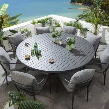 Quatropi Modern 8 Seater Round Outdoor Garden Dining Set Aluminium Grey