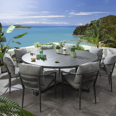 Quatropi Modern 8 Seater Round Outdoor Garden Dining Set Aluminium Grey