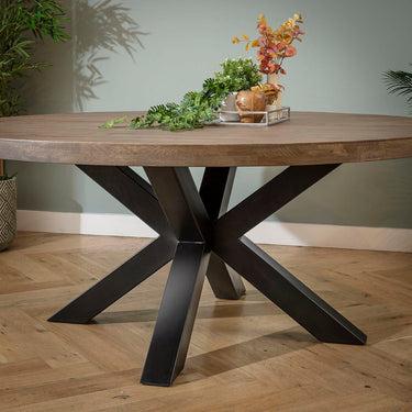 Quatropi Modern 8 Seater Wooden Round Dining Room Table Reclaimed Oak 180cm