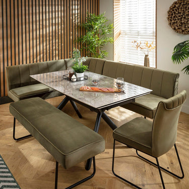 Quatropi Modern 9 Seater Extendable Corner Bench Dining Set Green & Grey Ceramic LRBB1