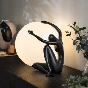 Quatropi Modern Abstract Table Lamp Large Ball Woman Figure in Black
