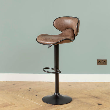 Quatropi Modern Adjustable Bar Stool with Back & Footrest Brown Leather-Look Fabric