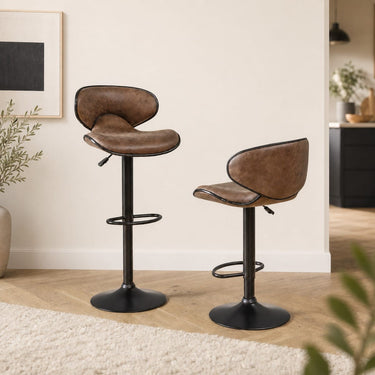 Quatropi Modern Adjustable Bar Stool with Back & Footrest Brown Leather-Look Fabric