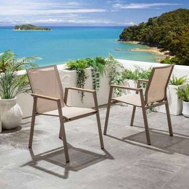 Quatropi Modern Aluminium Outdoor Dining Chair Weatherproof Textilene Garden Chair Beige