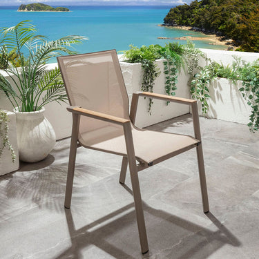 Quatropi Modern Aluminium Outdoor Dining Chair Weatherproof Textilene Garden Chair Beige