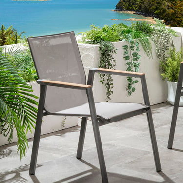 Quatropi Modern Aluminium Outdoor Dining Chair Weatherproof Textilene Garden Chair Grey