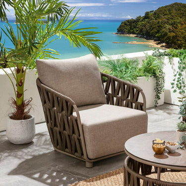 Quatropi Modern Aluminium Outdoor Garden Armchair Brown Rope 84cm