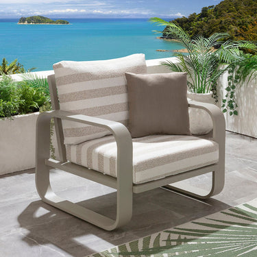 Quatropi Modern Aluminium Outdoor Garden Armchair Cream Beige Stripe 90cm