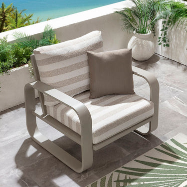 Quatropi Modern Aluminium Outdoor Garden Armchair Cream Beige Stripe 90cm