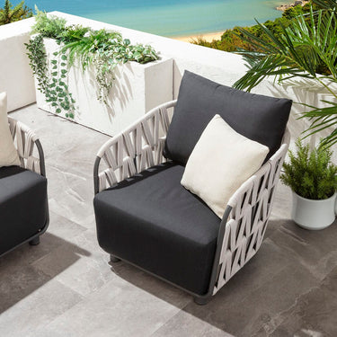 Quatropi Modern Aluminium Outdoor Garden Armchair Light Grey Rope 84cm