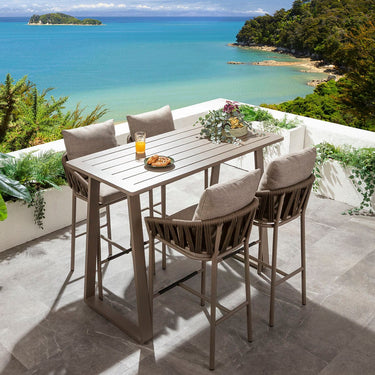Quatropi Modern Aluminium Outdoor Garden Bar Stool Brown Rope