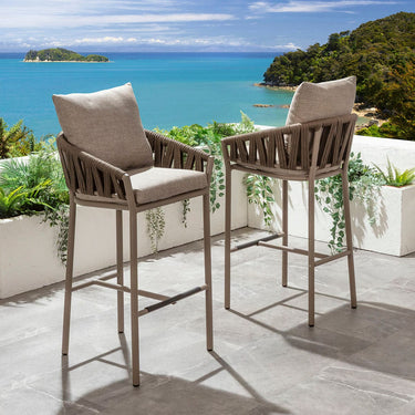 Quatropi Modern Aluminium Outdoor Garden Bar Stool Brown Rope