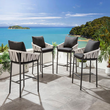 Quatropi Modern Aluminium Outdoor Garden Bar Stool Light Grey Rope