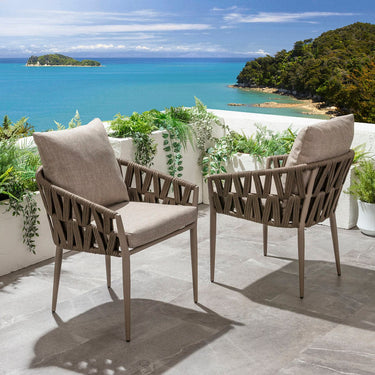 Quatropi Modern Aluminium Outdoor Garden Dining Chair Brown Rope