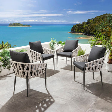 Quatropi Modern Aluminium Outdoor Garden Dining Chair Light Grey Rope