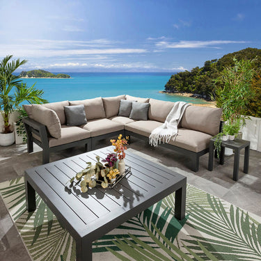 Quatropi Modern Aluminium Outdoor L-Shape Garden Corner Sofa Modular Couch Beige 257x268cm