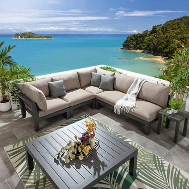 Quatropi Modern Aluminium Outdoor L-Shape Garden Corner Sofa Modular Couch Beige 257x268cm