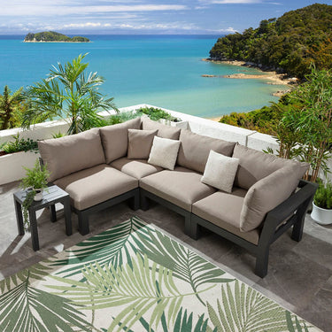 Quatropi Modern Aluminium Outdoor L-Shape Garden Corner Sofa Modular Couch Beige 268x175cm