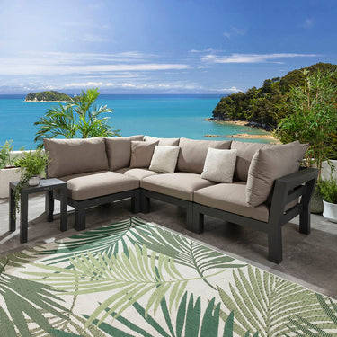Quatropi Modern Aluminium Outdoor L-Shape Garden Corner Sofa Modular Couch Beige 268x175cm