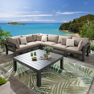 Quatropi Modern Aluminium Outdoor L-Shape Garden Corner Sofa Modular Couch Beige 350x268cm