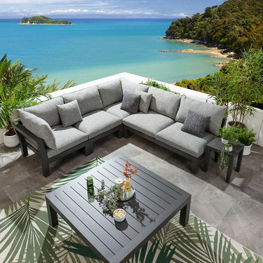 Quatropi Modern Aluminium Outdoor L-Shape Garden Corner Sofa Modular Couch Grey 257x268cm