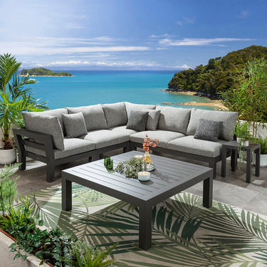 Quatropi Modern Aluminium Outdoor L-Shape Garden Corner Sofa Modular Couch Grey 257x268cm