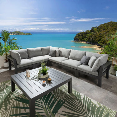 Quatropi Modern Aluminium Outdoor L-Shape Garden Corner Sofa Modular Couch Grey 350x268cm