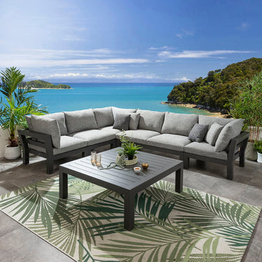 Quatropi Modern Aluminium Outdoor L-Shape Garden Corner Sofa Modular Couch Grey 350x268cm