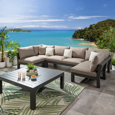 Quatropi Modern Aluminium Outdoor U-Shape Garden Corner Sofa Modular Couch Beige 350x175cm