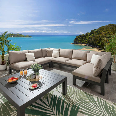 Quatropi Modern Aluminium Outdoor U-Shape Garden Corner Sofa Modular Couch Beige 350x257cm