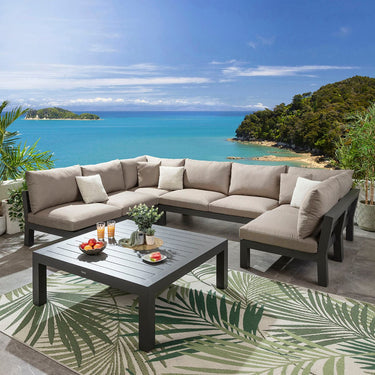 Quatropi Modern Aluminium Outdoor U-Shape Garden Corner Sofa Modular Couch Beige 350x257cm