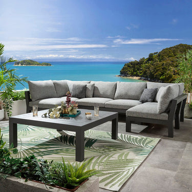 Quatropi Modern Aluminium Outdoor U-Shape Garden Corner Sofa Modular Couch Grey 350x175cm