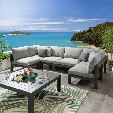 Quatropi Modern Aluminium Outdoor U-Shape Garden Corner Sofa Modular Couch Grey 350x175cm