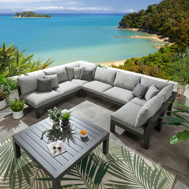 Quatropi Modern Aluminium Outdoor U-Shape Garden Corner Sofa Modular Couch Grey 350x257cm