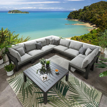 Quatropi Modern Aluminium Outdoor U-Shape Garden Corner Sofa Modular Couch Grey 350x350cm