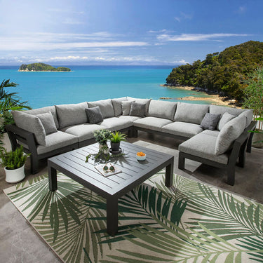 Quatropi Modern Aluminium Outdoor U-Shape Garden Corner Sofa Modular Couch Grey 350x350cm