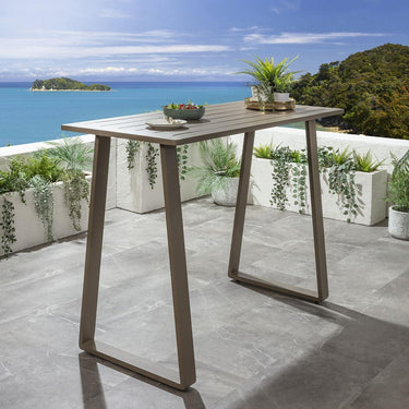Quatropi Modern Aluminium Tall Drinks Outdoor Garden Bar Table Beige 150x70cm