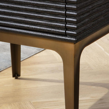Quatropi Modern Bedside Lamp Side Table with Drawer Black Oak Brass 55x45cm