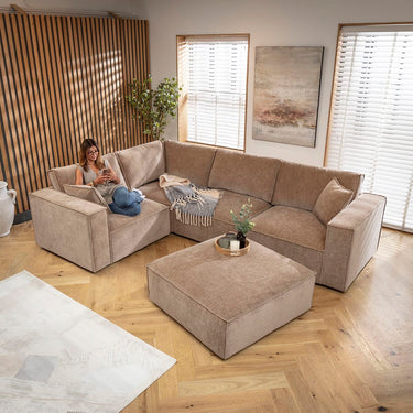Quatropi Modern Beige Corner Sofa 4 Seater Modular Couch 306x208cm
